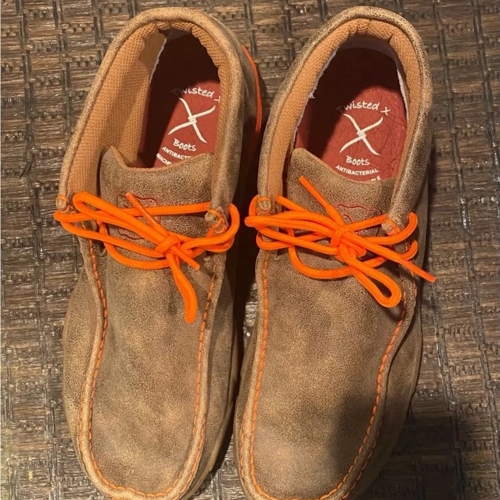 Twisted X Chukka Genuine Leather Driving Moccasin Orange Stitching and Trim